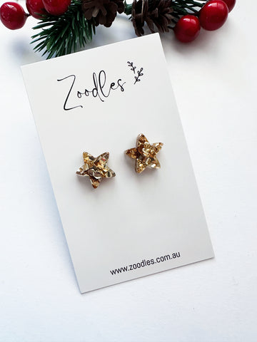 Zoodles Acrylic Christmas Studs - Gold Stars