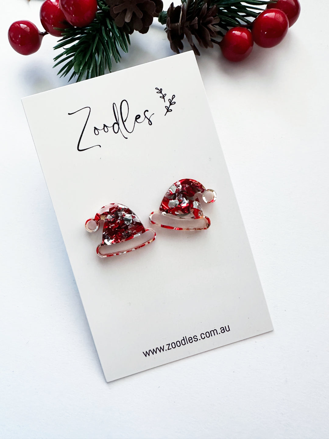 Zoodles Acrylic Christmas Studs - Santa Hat