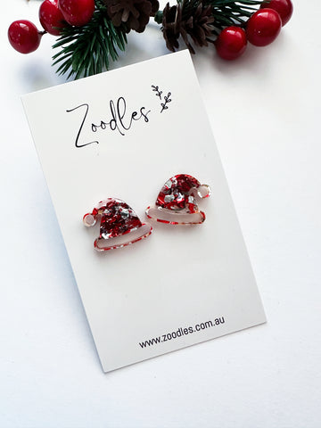 Zoodles Acrylic Christmas Studs - Santa Hat
