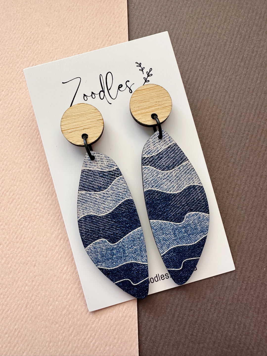 Zoodles Wooden Dangles - Denim Waves