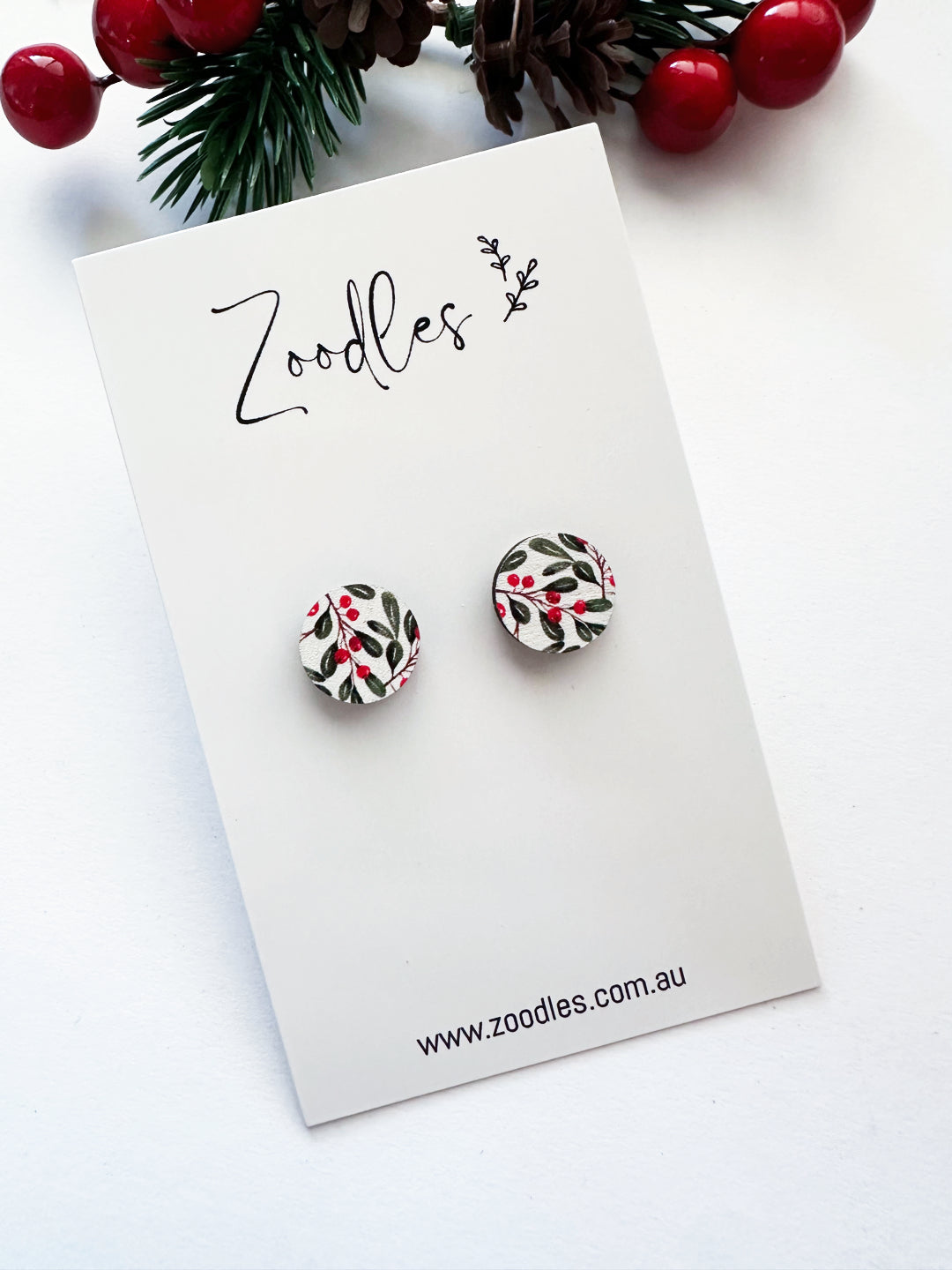 Zoodles Wooden Christmas Studs - Merry Berries