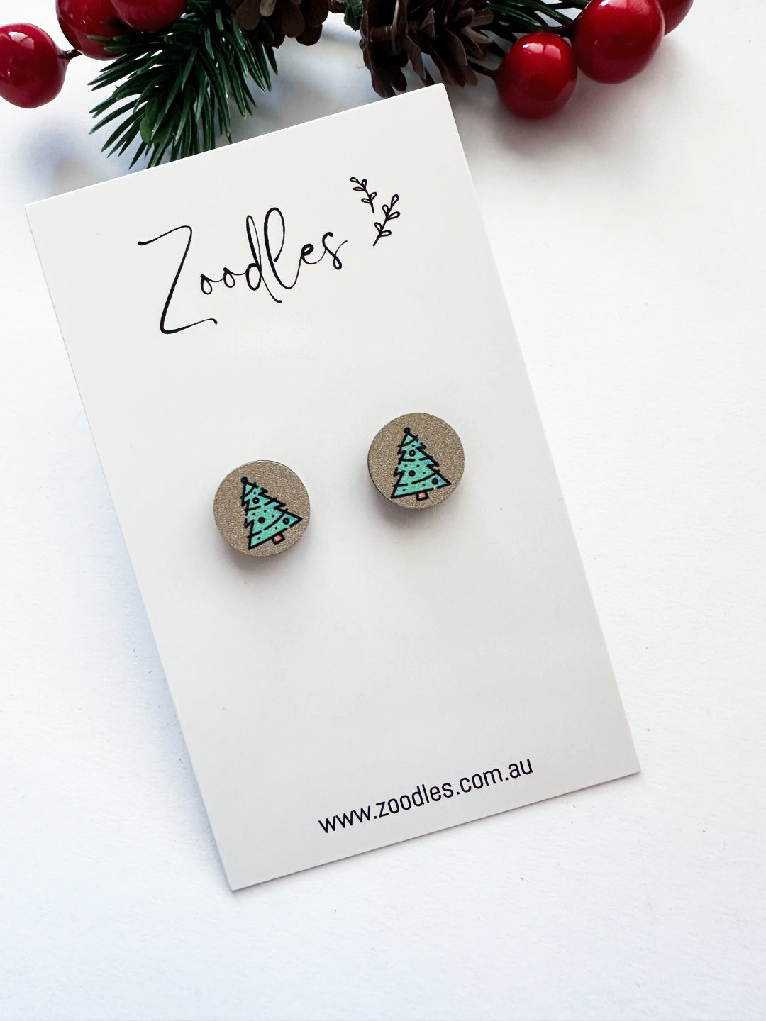 Zoodles Wooden Christmas Studs - Trees
