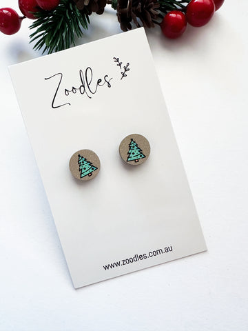 Zoodles Wooden Christmas Studs - Trees