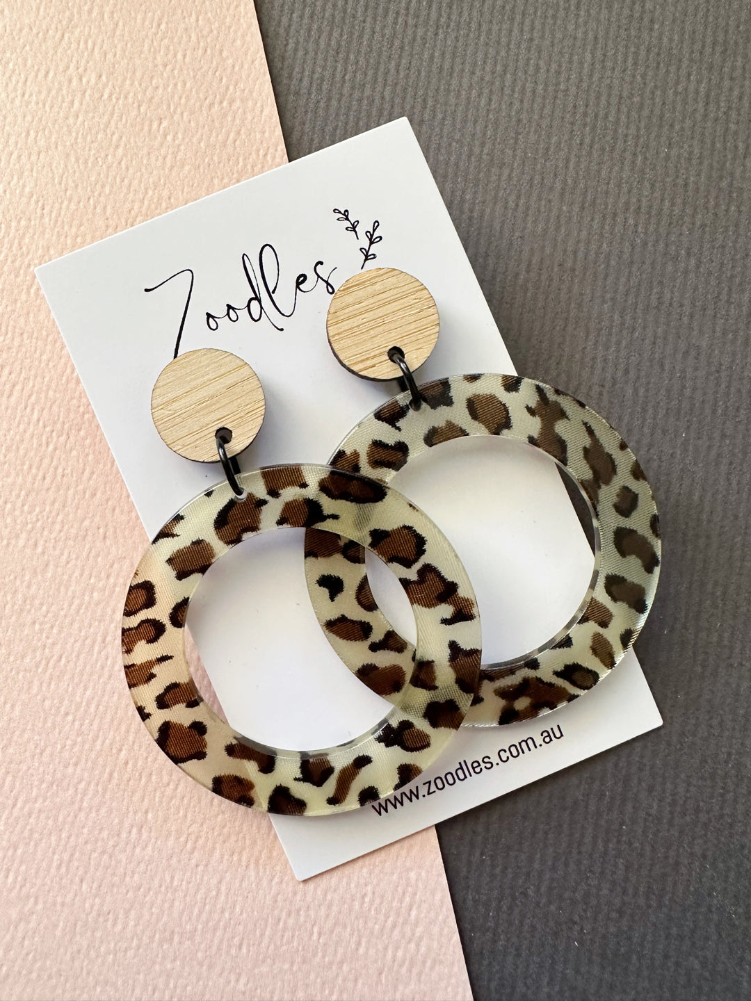 Zoodles Acrylic Dangles - Leopard Hoops