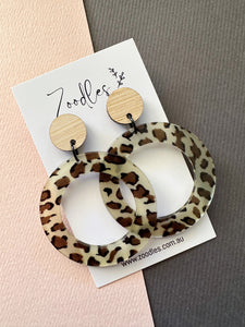 Zoodles Acrylic Dangles - Leopard Hoops