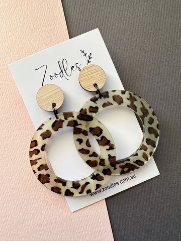 Zoodles Acrylic Dangles - Leopard Hoops