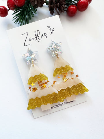 Zoodles Acrylic Dangles - Gold Glitter Christmas Tree