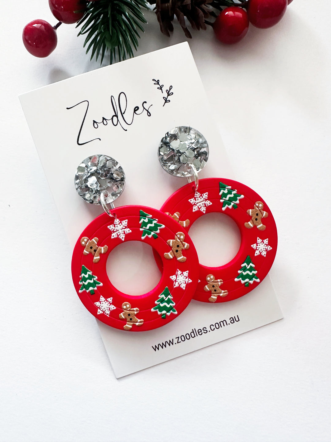 Zoodles Acrylic Dangles - Christmas Wreath