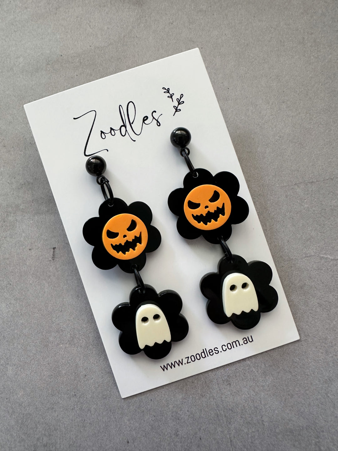 Zoodles Acrylic Halloween Dangles - Pumpkin & Ghost Duo