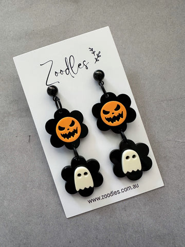 Zoodles Acrylic Halloween Dangles - Pumpkin & Ghost Duo