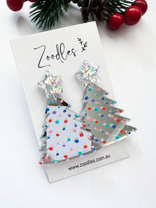Zoodles Acrylic Dangles - Silver Mirror Party Pines Christmas Tree