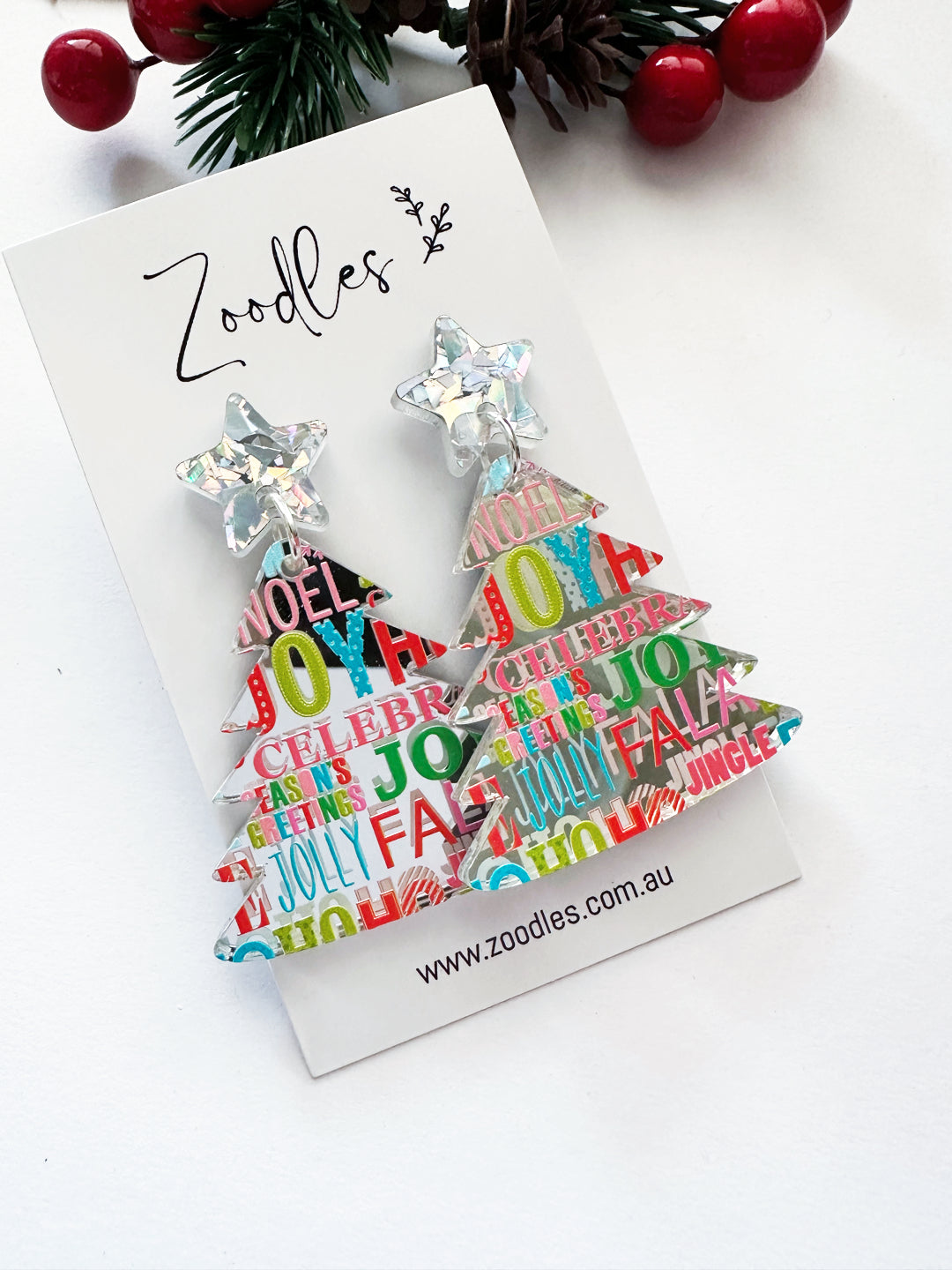 Zoodles Acrylic Mirror Dangles - Christmas Joy Tree