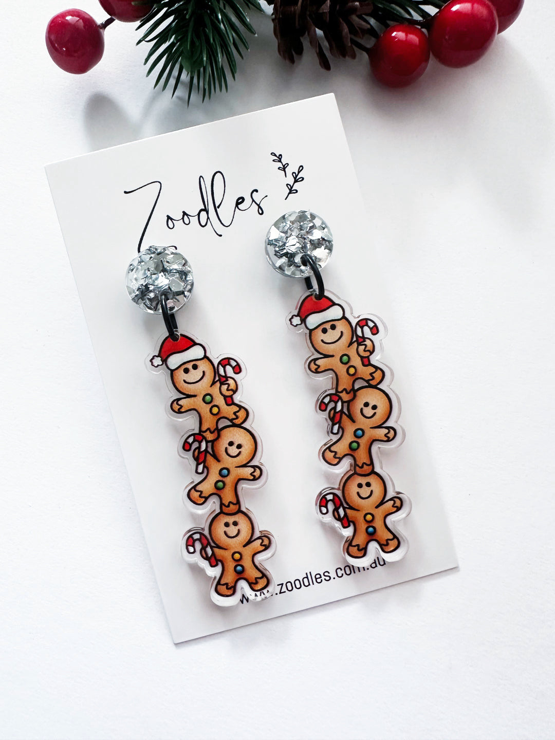 Zoodles Acrylic Dangles - Stacked Gingerbread Men
