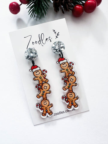 Zoodles Acrylic Dangles - Stacked Gingerbread Men