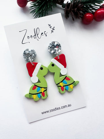 Zoodles Acrylic Dangles - Dinosaurs with Santa hats