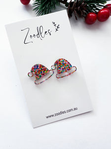 Zoodles Acrylic Christmas Studs - Confetti Santa Hat