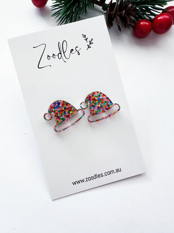 Zoodles Acrylic Christmas Studs - Confetti Santa Hat