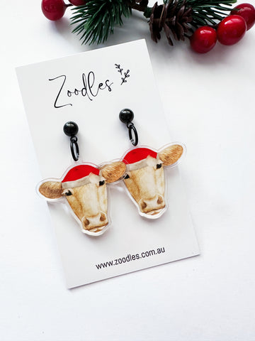 Zoodles Acrylic Dangles - Cow Santas