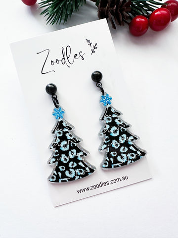Zoodles Acrylic Dangles - Blue Leopard Christmas Tree