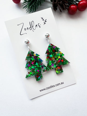 Zoodles Acrylic Dangles - Starry Christmas Trees