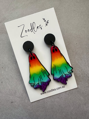 Zoodles Acrylic Halloween Dangles - Rainbow Ghost