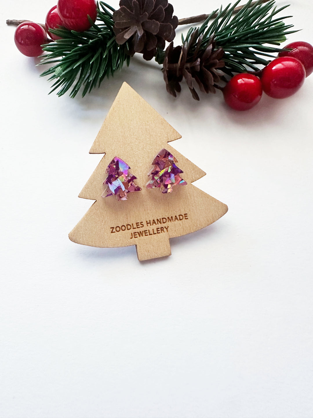 Zoodles Mini Christmas Tree Studs on Mini Trees - Purple