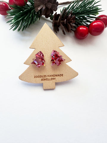 Zoodles Mini Christmas Tree Studs on Mini Trees - Pink & Red