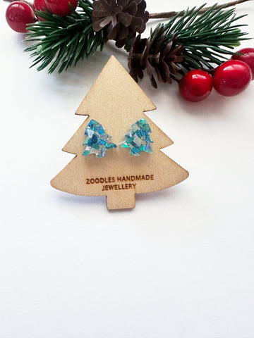 Zoodles Mini Christmas Tree Studs on Mini Trees - Aqua