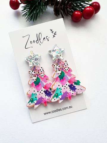 Zoodles Acrylic Dangles - Pink Watercolour Christmas Tree