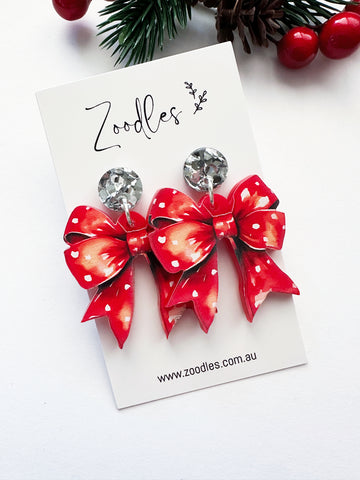 Zoodles Acrylic Dangles - Red Christmas Bows
