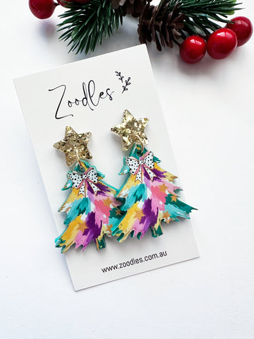 Zoodles Acrylic Dangles - Green Watercolour Christmas Tree