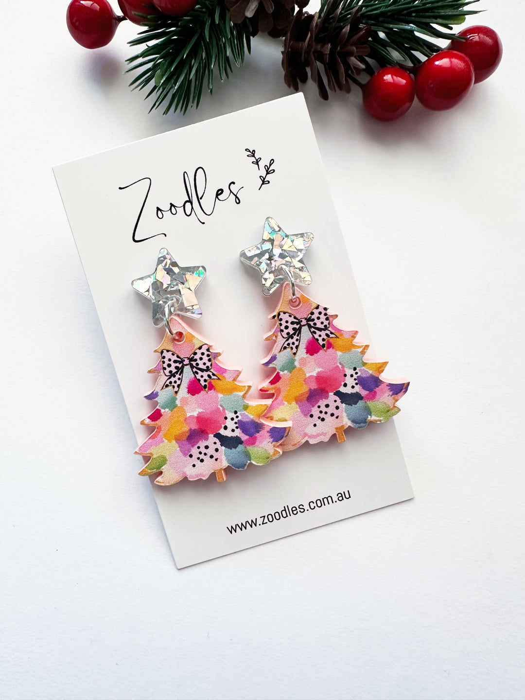 Zoodles Acrylic Dangles - Peach Watercolour Christmas Tree