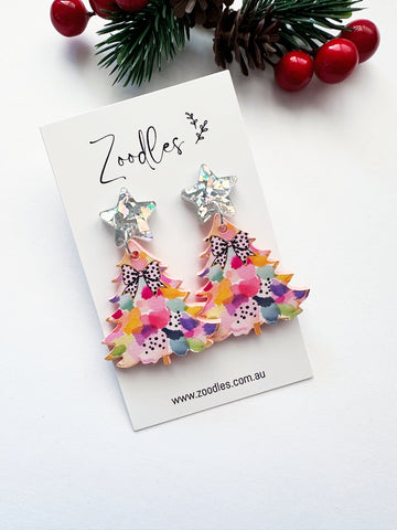 Zoodles Acrylic Dangles - Peach Watercolour Christmas Tree