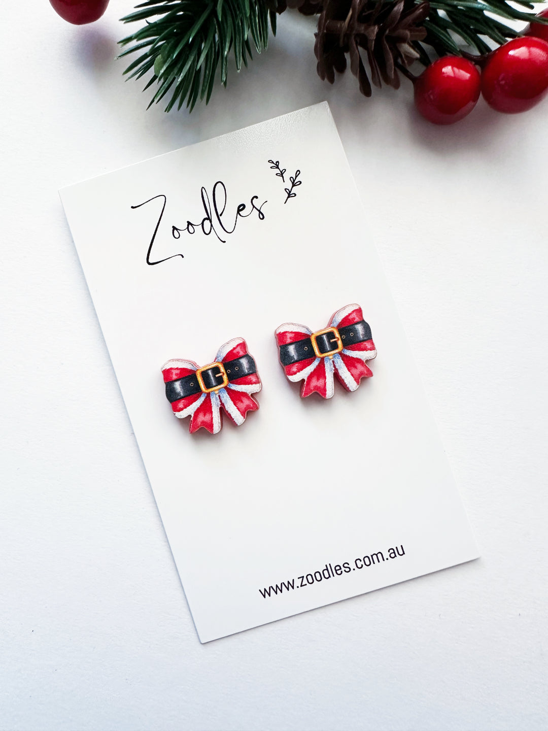 Zoodles Acrylic Christmas Bow Studs