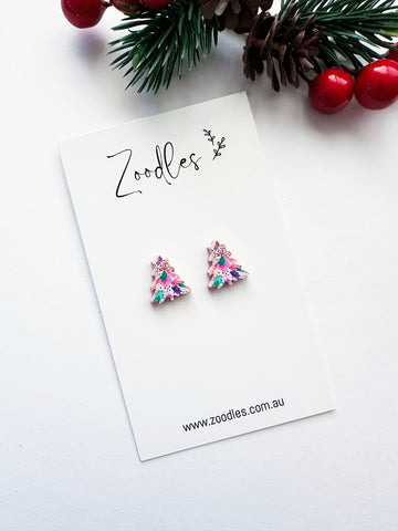 Zoodles Acrylic Watercolour Christmas Tree Mini Studs
