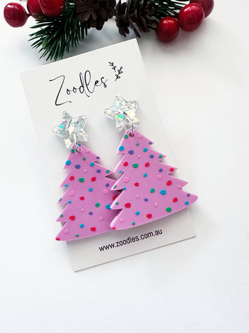 Zoodles Acrylic Dangles - Pink Party Pines Christmas Tree