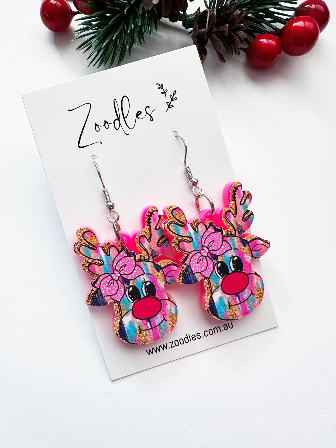 Zoodles Acrylic Hook Dangles - Watercolor Reindeers