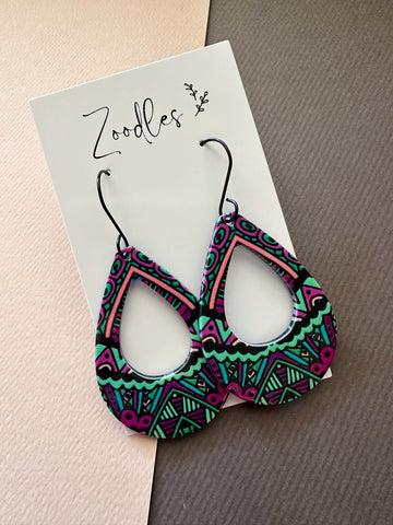 Zoodles Acrylic Hook Dangles - Aztec Teardrop