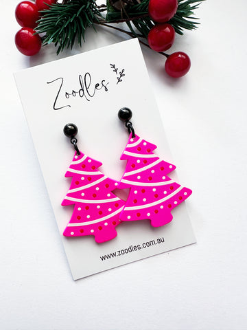 Zoodles Acrylic Dangles - Neon Pink Christmas Trees
