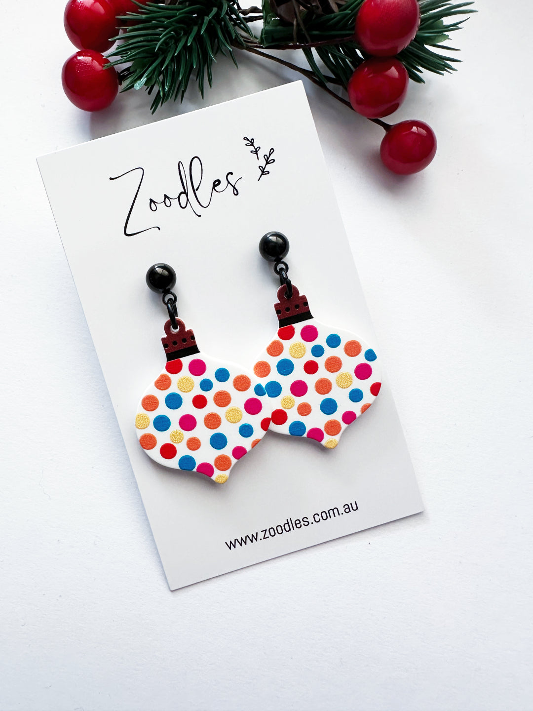 Zoodles Acrylic Dangles - Polka Dot Christmas