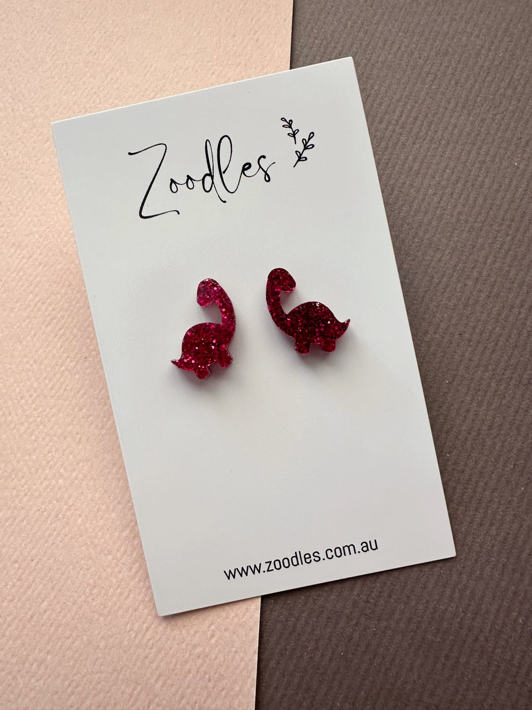 Zoodles Acrylic Studs - Pink Glitter Brachiosaurus Dinosaurs