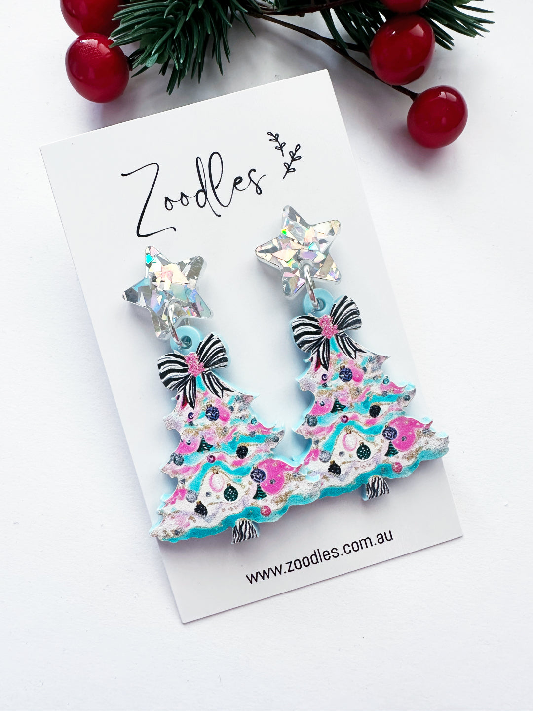 Zoodles Acrylic Dangles - Aqua Christmas Tree