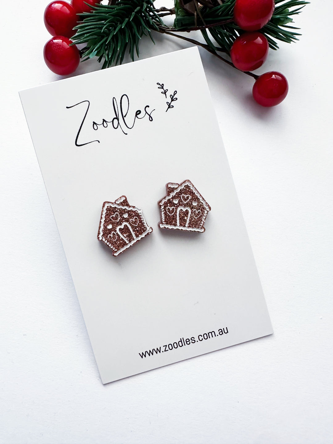 Zoodles Acrylic Studs - Chocolate Glitter Gingerbread House