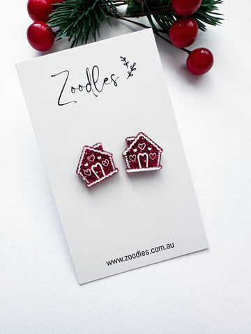 Zoodles Acrylic Studs - Pink Glitter Gingerbread House