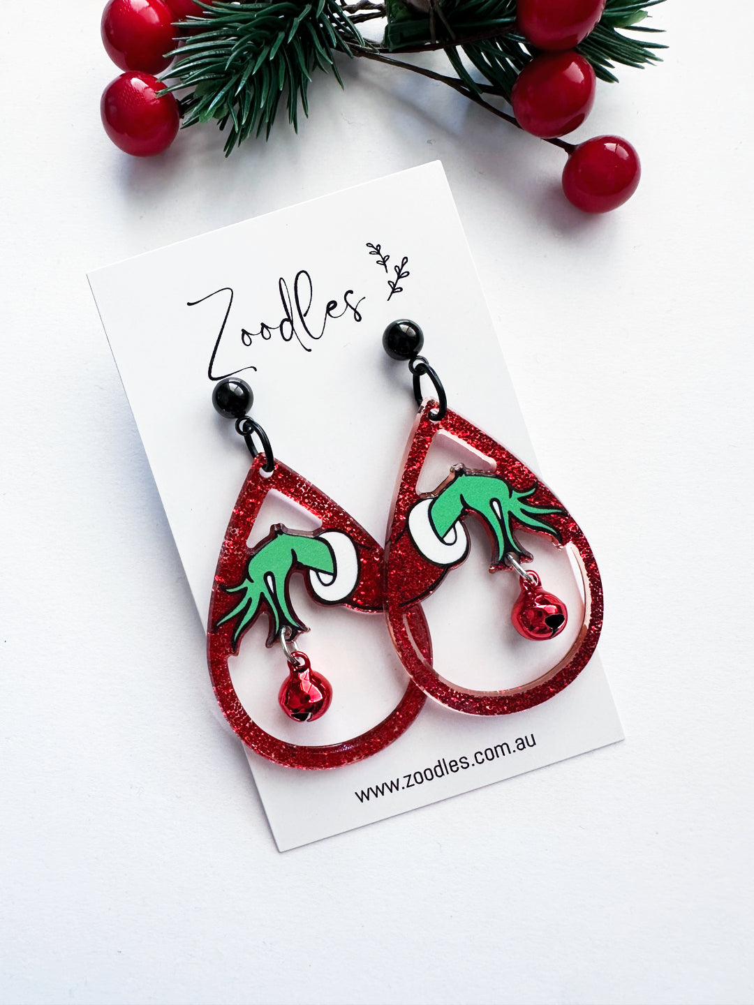 Zoodles Acrylic Dangles - Grinch Hand & Ball