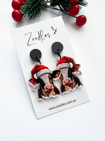 Zoodles Acrylic Dangles - Brown Cow Santas