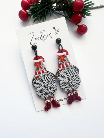 Zoodles Acrylic Dangles - Speckled Chicken in Boots