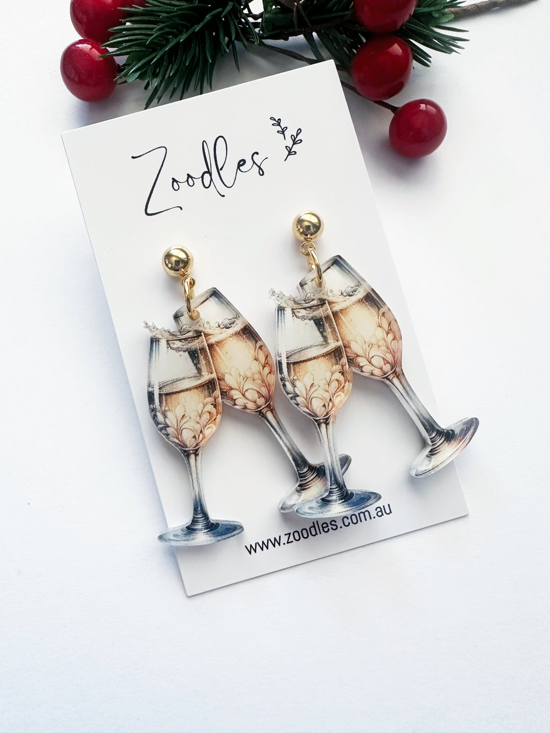 Zoodles Acrylic Dangles - Christmas Champagne