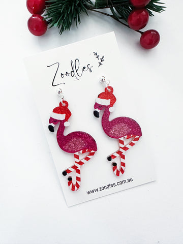 Zoodles Acrylic Dangles - Christmas Flamingos