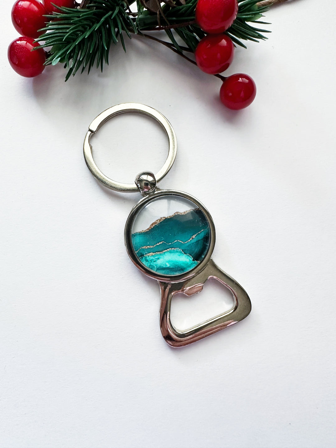 Zoodles Glass Dome Keyring with Bottle Opener - Watercolour